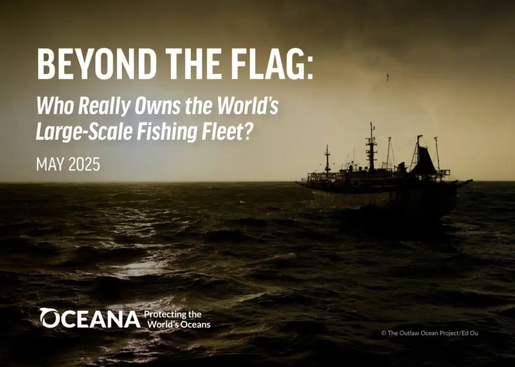 First page of a report called Beyond the Flag by Oceana asking who really owns the world's large-scale fishing fleet