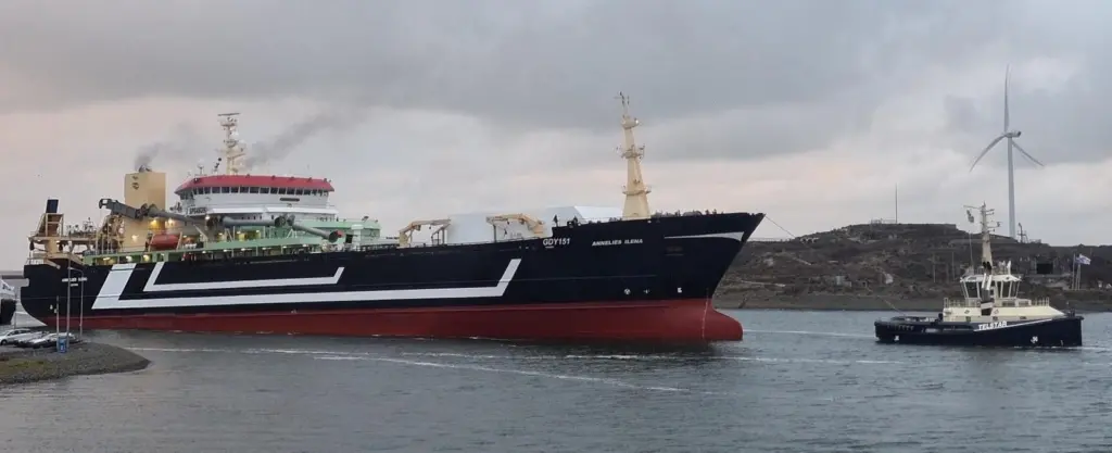 A PP Group fishing trawler leaves port