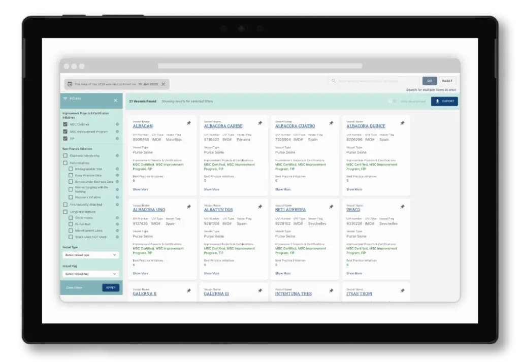 Screenshot of ISSF's new VOSI tuna transparency platform