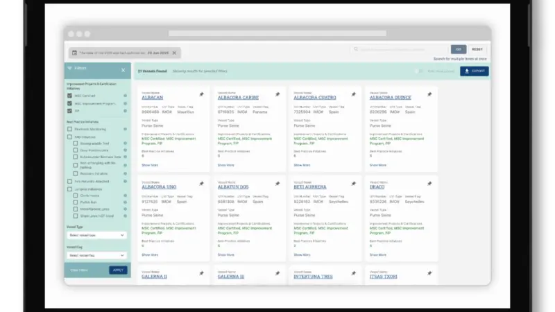 Screenshot of ISSF's new VOSI tuna transparency platform