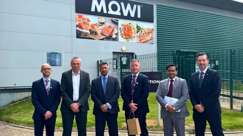 Indian High Commissioner Vikram K. Doraiswami during a visit to Mowi plant in Rosyth, Fife