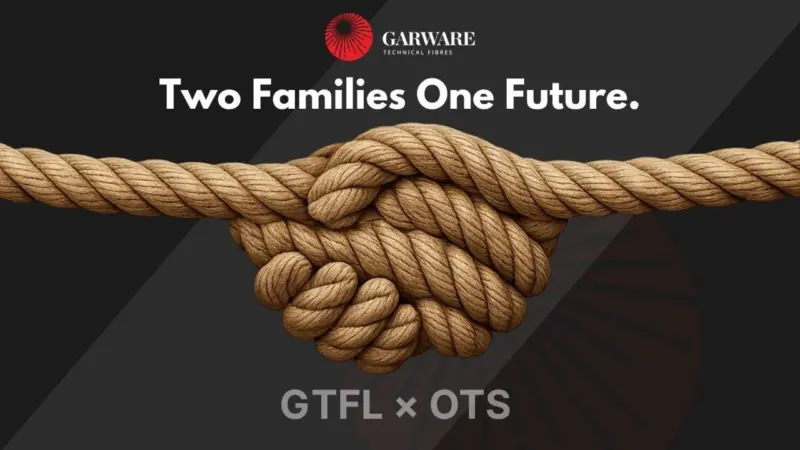 Logo with two clasped hands made out of rope to advertise Garware's acquisition of Offshore & Trawl Supply