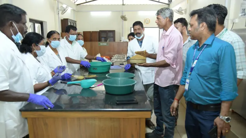Participants being trained in processing BSF larvae into fish feed at a 3-day training programme organised by CMFRI