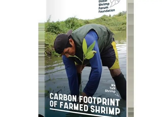 Front cover of an industry guide to reducing the carbon footprint of shrimp farming