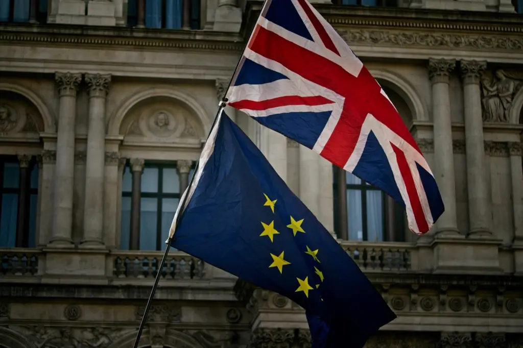Flag pole with Union flag and EU flag