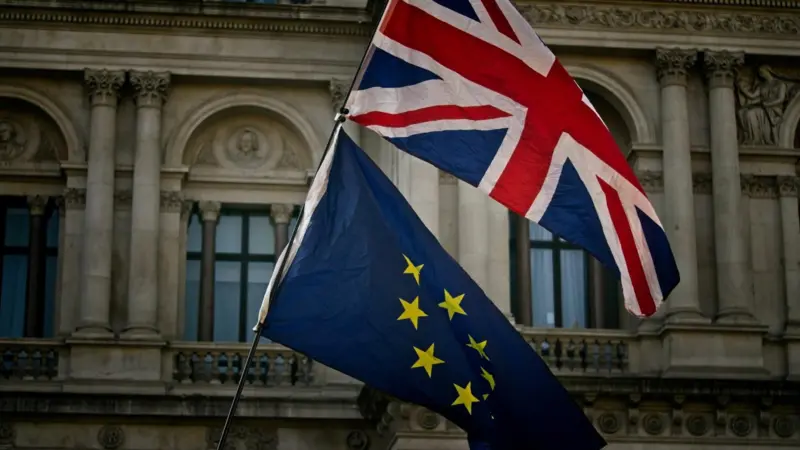 Flag pole with Union flag and EU flag