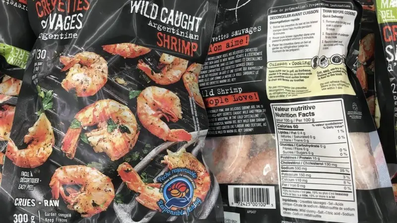 Bags of Argentinian red shrimp