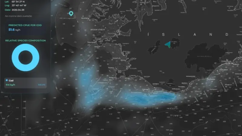 The screenshot shows the CATCH AI catch hotspots for cod