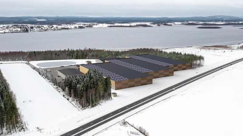 Rendering of a new land-based farm in Sweden