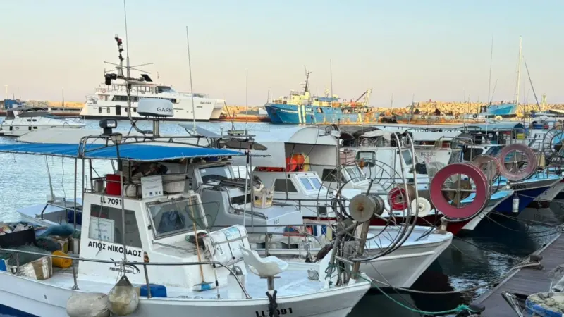 Small fishing boats lined up at a pontoon