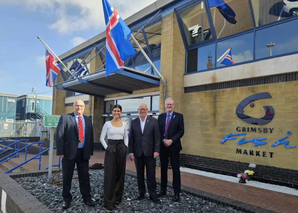 Andrew Oliver, CEO of Grimsby Fish Dock Group, left, with the Icelandic ambassador to the UK, Thordis Kolbrun Gylfadottir, GFDG chair Simon Dwyer and Honorary Icelandic Consul, Jonathan Goolden. Image: GFDG