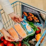 A shopping trolley with seafood