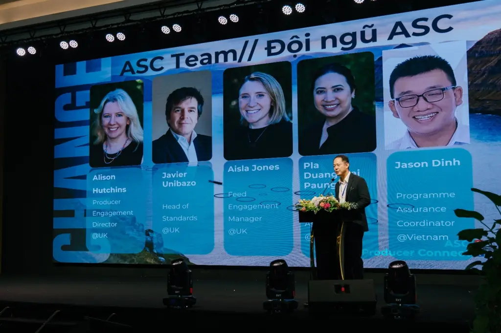 Speaker on stage at an ASC event in Vietnam
